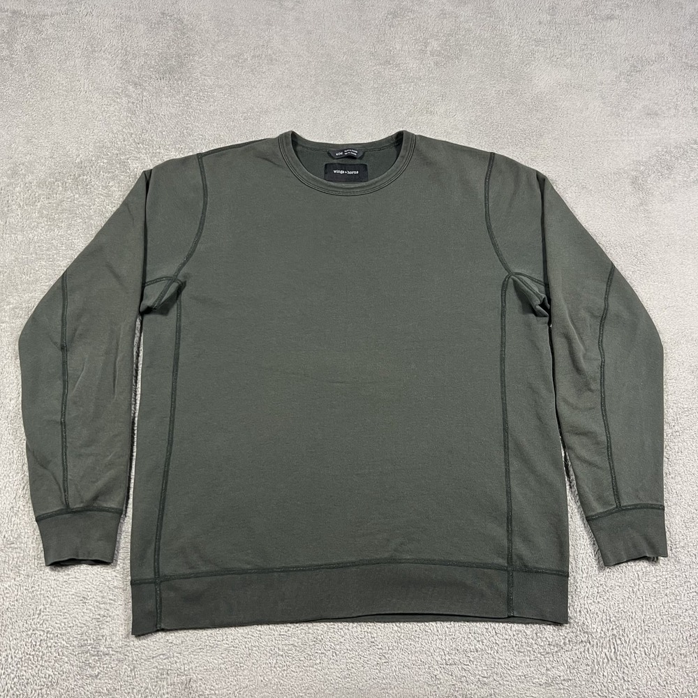 Wings + Horns Sweatshirt Mens XL Green Crew Neck Pima Cotton Sweater